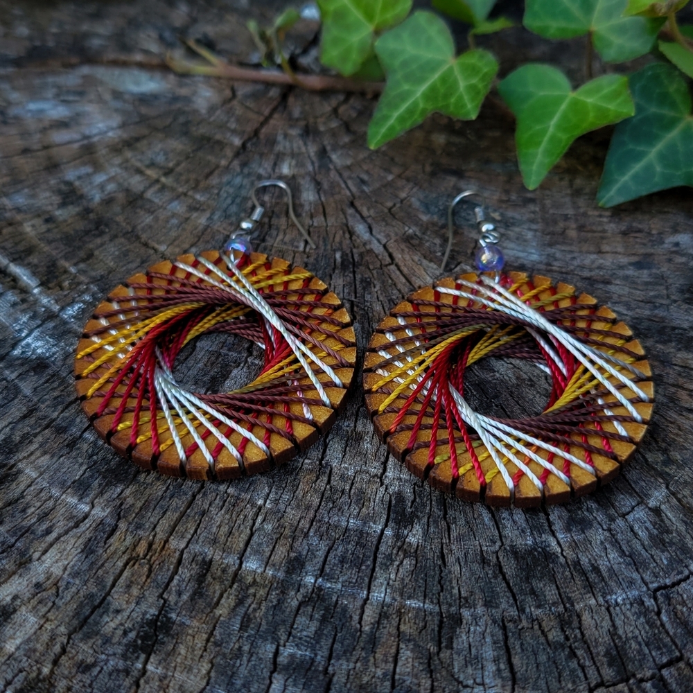 Unique Bohemian Multicolor Wood Circle Earrings